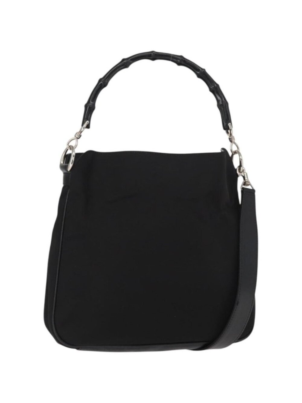 GUCCI Bamboo Shoulder Bag Nylon 2way Black Silver 001 1638